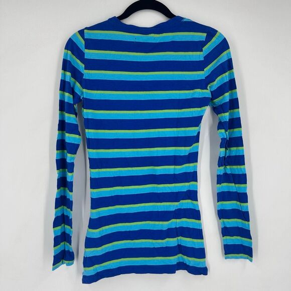 Y2K Hollister Striped Long Sleeve Shirt Blue Green Cotton Modal Top Size Small - Picture 10 of 10